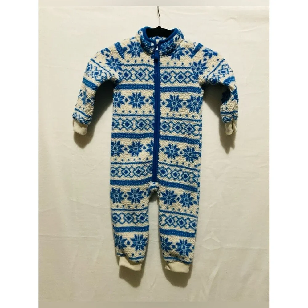 Carter's 24M Baby Boy Blue Nordic Snowflake Sherpa Fleece One-Piece Pajama Pram